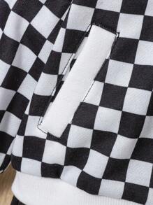 SHEIN Baby Girl 3Pcs/Set Casual Plaid Patchwork Coat, Long Pants And Bag Set - Black and White - View 5