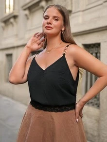 SHEIN Frenchy Hơn Chất rắn Cami ngọn - màu đen - Xem 3