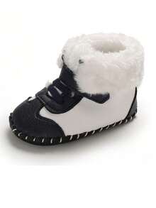 Pu時尚正式款式兒童靴,0-1歲男寶貝保暖絨毛靴子 - 藏蓝色 - 查看 4