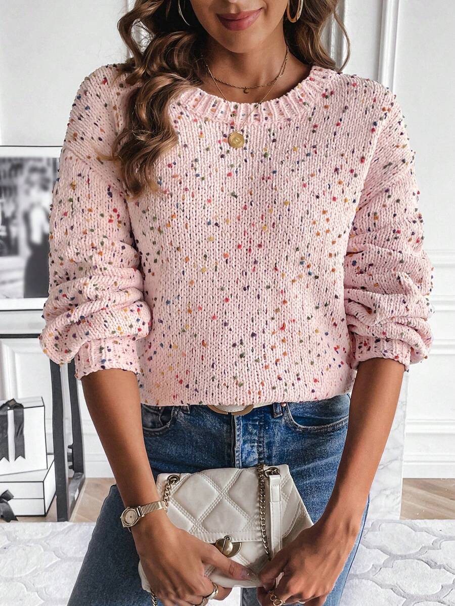 SHEIN LUNE Drop Shoulder Sweater - Pink - View 1