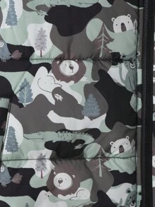 SHEIN 男童迷彩印花拉链背心夹棉外套（不含运动衫） - 彩色 - 查看 3