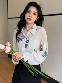 DAZY Floral Print Drop Shoulder Shirt - White - View 5