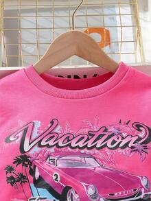 SHEIN Tween Girl Car & Letter Graphic Cami Pullover & Cami Jumpsuit - Multicolor - View 3