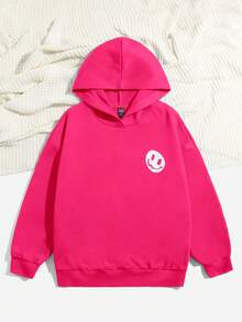 SHEIN EZwear 標語和卡通圖案連帽衫 - 玫紅色 - 查看 5