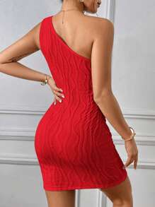 SHEIN Privé Đầm Textured màu trơn Gợi cảm - Đỏ - Xem 2