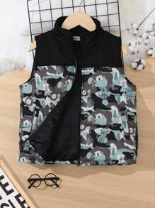 SHEIN 男童迷彩印花拉链背心夹棉外套（不含运动衫） - 彩色 - 查看 1