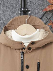 SHEIN 男小童1入組拉鏈細節連帽加絨內裏外套