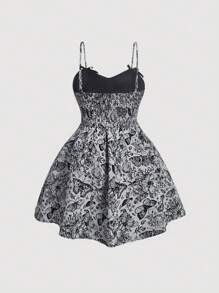 SHEIN MOD Váy hai dây in họa tiết hoa và bướm có nơ phía trước - Nhiều màu - Xem 2