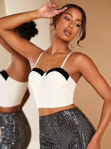 SHEIN BAE Top de tirantes crop ribete en contraste - Blanco - Ver 3