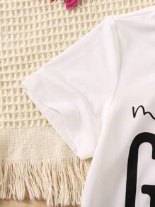 SHEIN 女小童字母圖案T恤 - 白色 - 查看 3