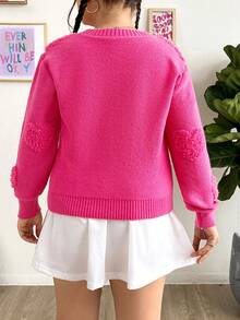 SHEIN Qutie Hơn Hình trái tim Thả vai Áo len - Màu Hồng Tươi - Xem 2