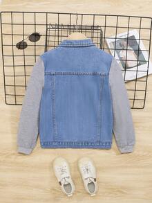 SHEIN 男大童翻蓋口袋牛仔夾克 - 中等水洗藍 - 查看 2