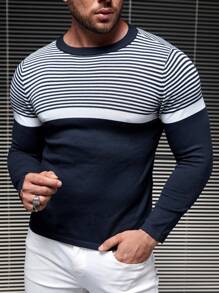 GENTILAND 男士條紋圖案套頭毛衣 - 藏蓝色 - 查看 3