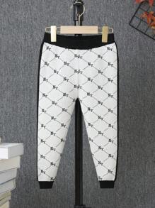 SHEIN Young Boy Letter Graphic Contrast Trim Knit Pants