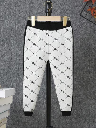 SHEIN Young Boy Letter Graphic Contrast Trim Knit Pants