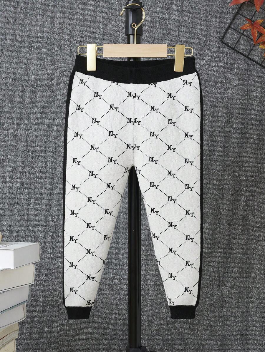 SHEIN Young Boy Letter Graphic Contrast Trim Knit Pants
