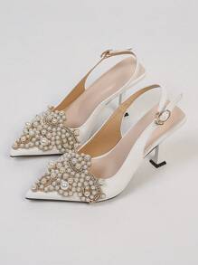Scarpe con tacco alto da donna, adatte per tutte le stagioni, con tacco sottile, eleganti, décolleté da donna, tacco a rocchetto, adatte per abiti da cerimonia, outfit estivi - Bianco - Visualizzare 5