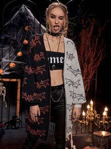 PUNK Áo khoác cardigan trễ vai họa tiết dơi hai tông màu Halloween không kèm thắt lưng - Nhiều màu - Xem 6