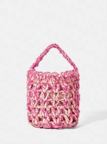 SHEIN VCAY Women's Fashionable Color Block Woven Handbag - Pink - View 2