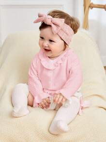 SHEIN Baby Girl Ruffle Trim Button Front Cardigan - Baby Pink - View 3
