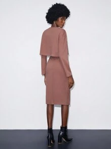 BizChic 字母圖案落肩T恤&半身裙 - 咖啡棕 - 查看 2