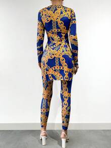 EURMUSE Chain Print Tee & Leggings - Royal Blue - View 2