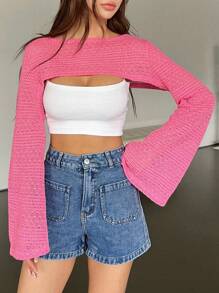 DAZY 1pc Solid Super Crop Top - Pink - View 8