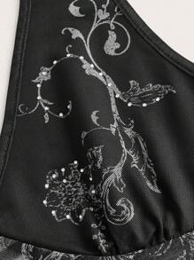 ROMWE PUNK Áo yếm in hoa, trường học - màu đen - Xem 4