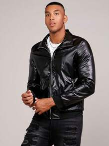 GENTILAND Nam Lỏng lẻo phù hợp chất liệu da PU Dây kéo Áo khoác - màu đen - Xem 4