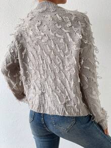 SHEIN LUNE Fringe Trim Drop Shoulder Duster Cardigan - Khaki - View 2