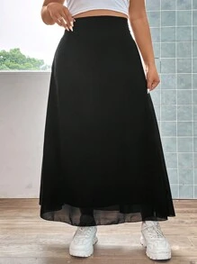 Flirla Plus High Waist Solid Skirt Women Fall Skirt For Women - Black - View 4