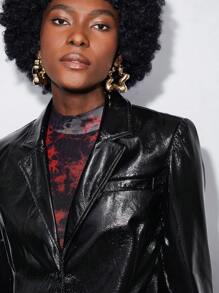 Maija Lapel Neck Patent Jacket - Black - View 9