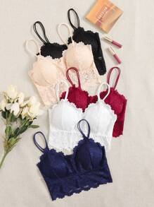 5pack Floral Lace Longline Bra Lingerie - Multicolor - View 1