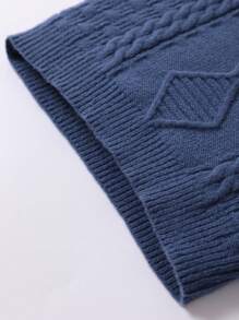Young Boy Cable Knit Overlap Neck Sweater - Blue - View 5