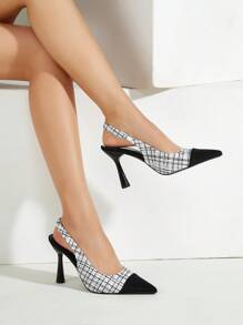 Women's High Heels Pointed Toe Color Block Pumps With Back Strap - Grey - View 2