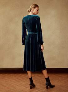 MOTF PREMIUM Cổ v Phù hợp thường Đầm - Màu xanh ngọc - Xem 5