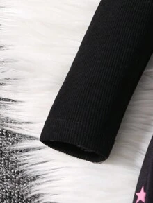 SHEIN Cô Gái Trẻ Một nửa khóa kéo Áo thun & Nhuộm buộc Quần thể thao - màu đen - Xem 3