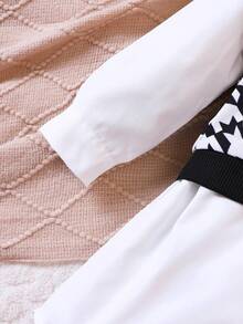 SHEIN 女小童千鳥格印花背心上衣&襯衫洋裝 - 黑與白 - 查看 3