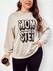 SHEIN LUNE Plus Letter Graphic Drop Shoulder Sweatshirt - Apricot - View 1