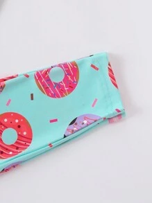 Tween Girl Donut & Letter Graphic Tee & Pants Snug Fit PJ Set