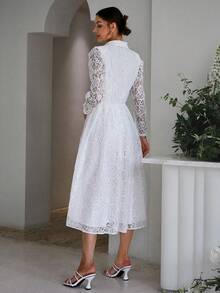 Sollinarry Vestido de cuello con solapa con encaje - Blanco - Ver 2