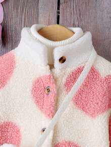 SHEIN 女小童1入組愛心圖案毛絨夾克&包 - 杏色 - 查看 6