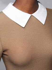BizChic Contrast Collar Button Detail Dress Without Belt - Multicolor - View 9
