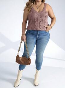 Calvaya Plus Cable Knit Top - Dusty Pink - View 5