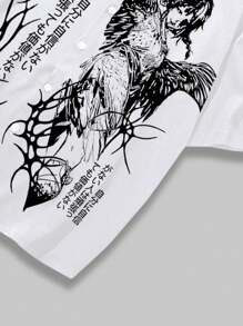 ROMWE MEN Anime Hombres Camisa con estampado de slogan y figura - Blanco - Ver 3