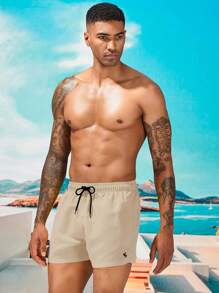 Manfinity Swimmode Men Drawstring Waist Slant Pocket Swim Trunks,Hawaiian