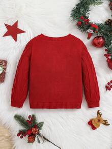 SHEIN Cô gái Em bé Pom Pom Xoắn Dan Áo len - Đỏ - Xem 2