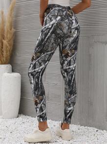 SHEIN LUNE Plants Print Elastic Waist Leggings - Multicolor - View 2
