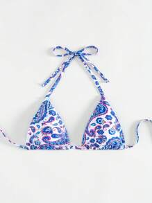 Swim Vcay Summer Beach Paisley Print Halter Triangle Bikini Top - Multicolor - View 3