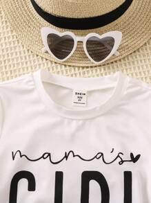 SHEIN 女小童字母圖案T恤 - 白色 - 查看 4